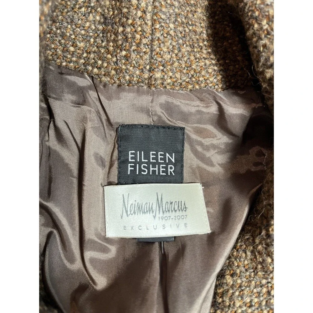 Eileen Fisher Womens Brown Alpaca Cotton Button Front A-Line Coat M Lagenlook